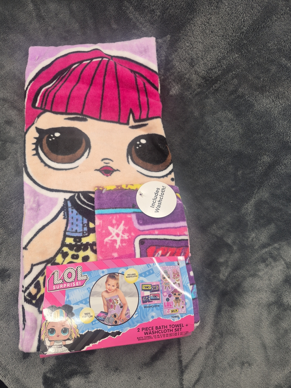 LOL Surprise Remix Doll Towel and Washcloth Set L.O.L. 25" x 50"